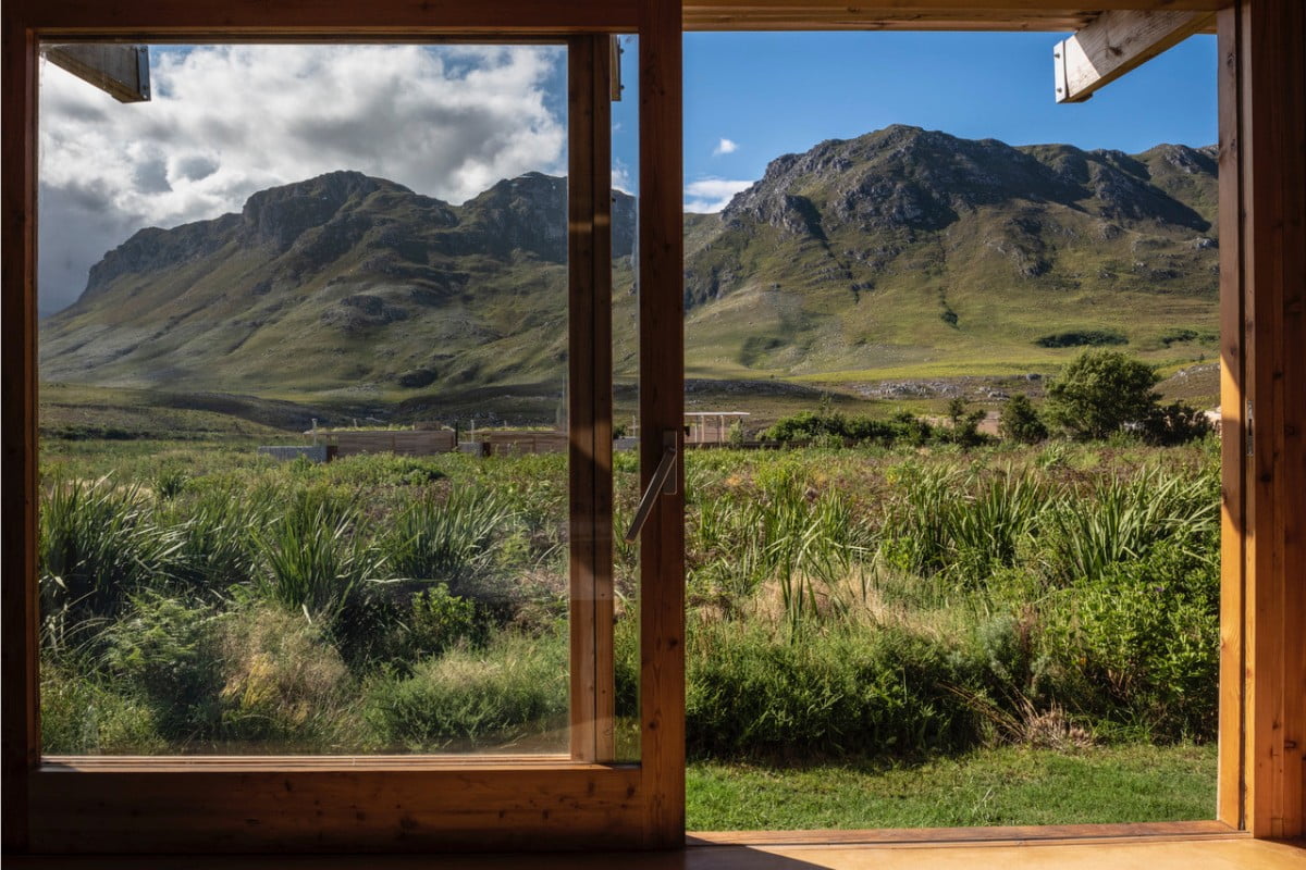 View of the Kogelberg mountains from the eco-cabins at Kogelberg Nature Reserve.