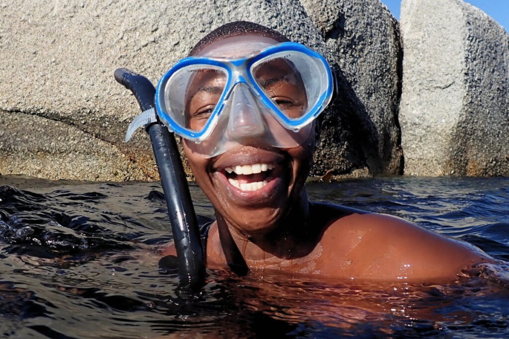 Zolani Mahola, one of South Africa's most famous singers, snorkels the Cape's kelp forests