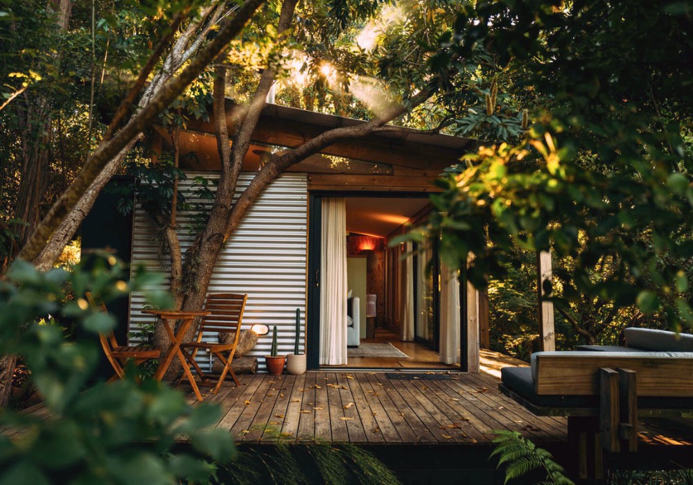 Cabin set among the trees at Phakalane Retreat in Hout Bay, Cape Town.